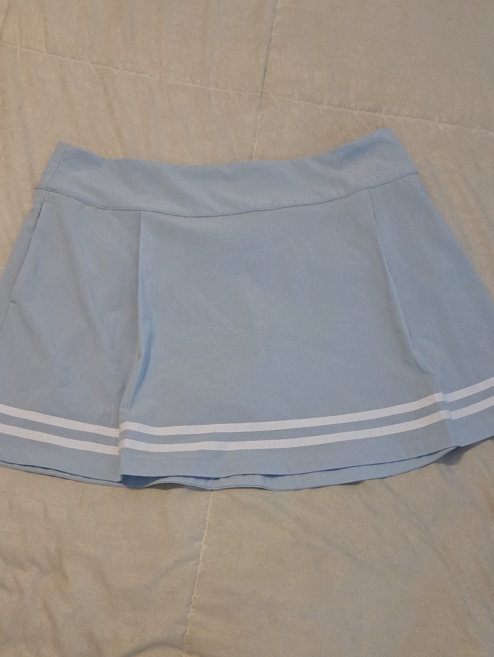 Light Blue Women's Athletic Skort with White Hem Stripes